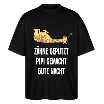 Zähne Geputzt Gute Nacht Giraffe Schlafshirt - Stanley/Stella Oversized Unisex Bio T-Shirt Blaster 2.0 - Schwarz - Vorne - Alina (178cm) & Michal (187cm)