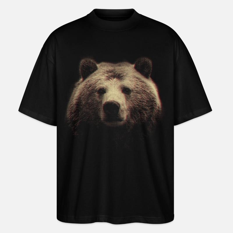 Red Halftone Bear Head - Stanley/Stella Oversized Unisex Organic T-shirt Blaster 2.0 - black