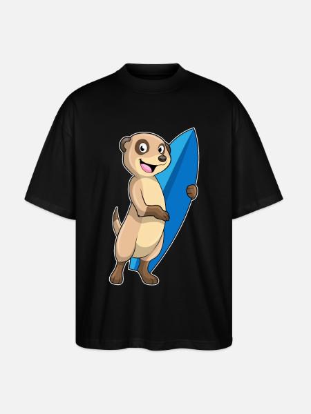 Erdmännchen Surfen Surfbrett Sommer - Stanley/Stella Oversized Unisex Bio T-Shirt Blaster 2.0 - Schwarz