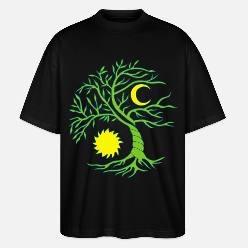 Arbre de vie soleil et lune - T-shirt bio Blaster 2.0 coupe oversize Stanley/Stella Unisexe - noir