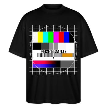 Testbild Sendepause 80er 90er Jahre Party Kostüm - Stanley/Stella Oversized Unisex Bio T-Shirt Blaster 2.0 - Schwarz - Vorne - Alina (178cm) & Michal (187cm)