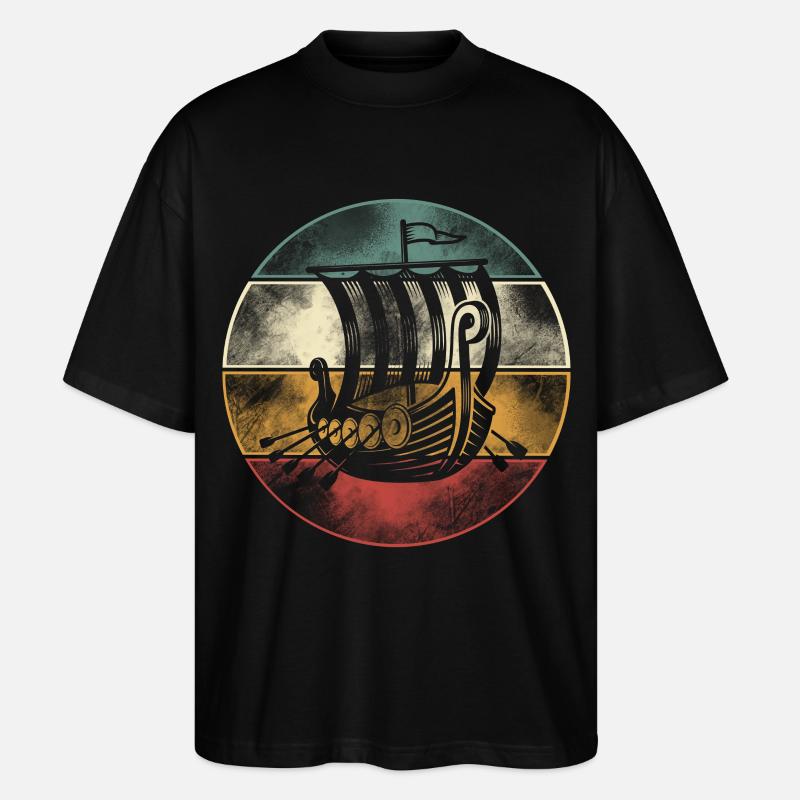 Wikinger Boot, Drachenboot Langschiff - Stanley/Stella Oversized Unisex Bio T-Shirt Blaster 2.0 - Schwarz
