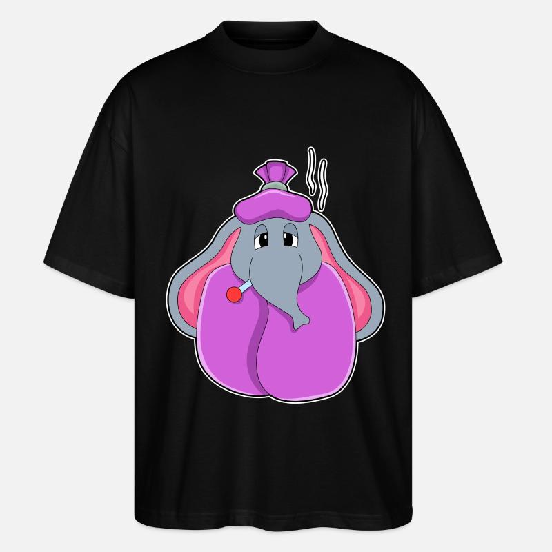 Elefant mit Fieberthermometer - Stanley/Stella Oversized Unisex Bio T-Shirt Blaster 2.0 - Schwarz