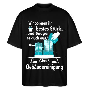 Glas & Gebäudereinigung - Stanley/Stella Oversized Unisex Bio T-Shirt Blaster 2.0 - Schwarz - Vorne - Alina (178cm) & Michal (187cm)