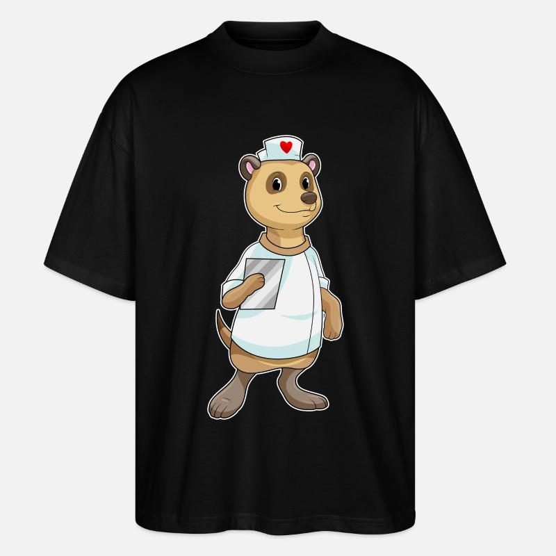Erdmännchen als Krankenschwester mit Herz - Stanley/Stella Oversized Unisex Bio T-Shirt Blaster 2.0 - Schwarz