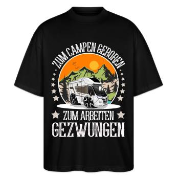 Camping Camper Campen - Stanley/Stella Oversized Unisex Bio T-Shirt Blaster 2.0 - Schwarz - Vorne - Alina (178cm) & Michal (187cm)