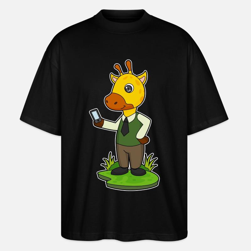 Giraffe mit Handy - Stanley/Stella Oversized Unisex Bio T-Shirt Blaster 2.0 - Schwarz