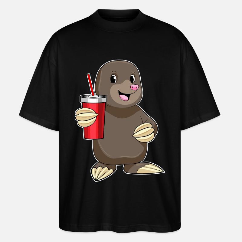 Maulwurf mit Trinkbecher - Stanley/Stella Oversized Unisex Bio T-Shirt Blaster 2.0 - Schwarz