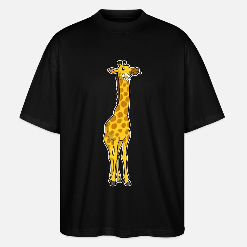 Giraffe mit Gänseblümchen - Stanley/Stella Oversized Unisex Bio T-Shirt Blaster 2.0 - Schwarz