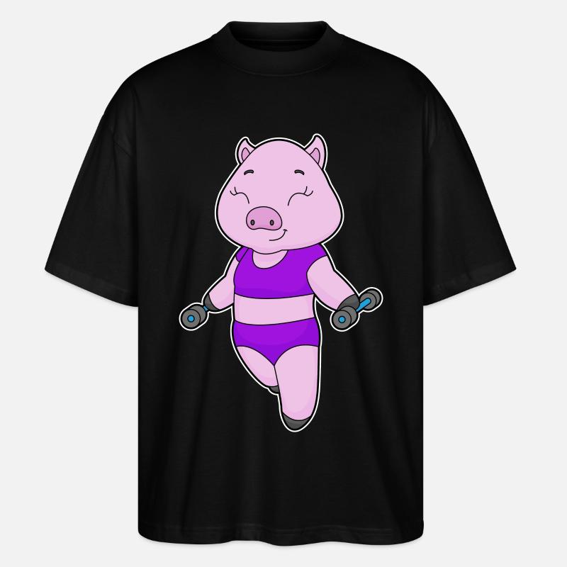 Bodybuilder cochon avec haltères - T-shirt bio Blaster 2.0 coupe oversize Stanley/Stella Unisexe - noir