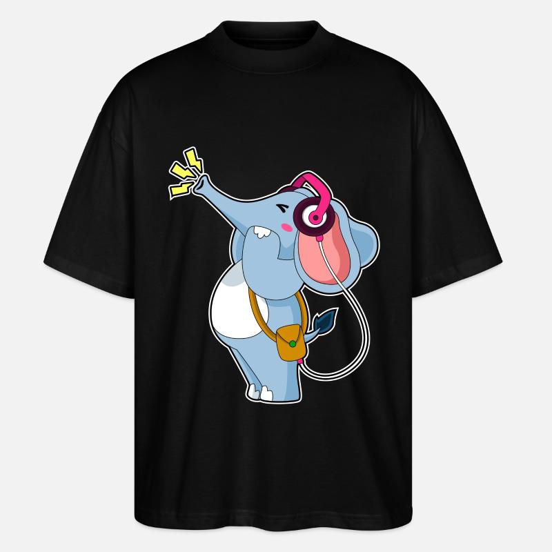 Elefant Kopfhörer Musik - Stanley/Stella Oversized Unisex Bio T-Shirt Blaster 2.0 - Schwarz