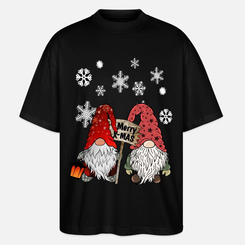 Gnom Weihnachts Wichtel mit Schneeflocken - Stanley/Stella Oversized Unisex Bio T-Shirt Blaster 2.0 - Schwarz