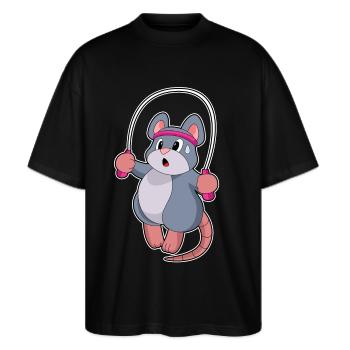 Maus Seilspringen Springseil Fitness - Stanley/Stella Oversized Unisex Bio T-Shirt Blaster 2.0 - Schwarz - Vorne - Alina (178cm) & Michal (187cm)