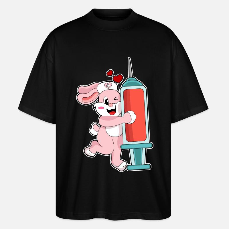Seringue d’infirmière lapin - T-shirt bio Blaster 2.0 coupe oversize Stanley/Stella Unisexe - noir