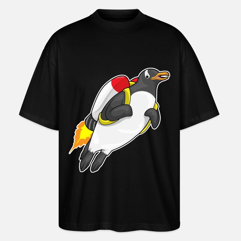 Pingouin volant jetpack - T-shirt bio Blaster 2.0 coupe oversize Stanley/Stella Unisexe - noir