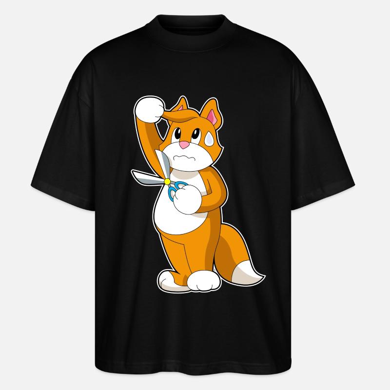 Katze Friseur Schere - Stanley/Stella Oversized Unisex Bio T-Shirt Blaster 2.0 - Schwarz