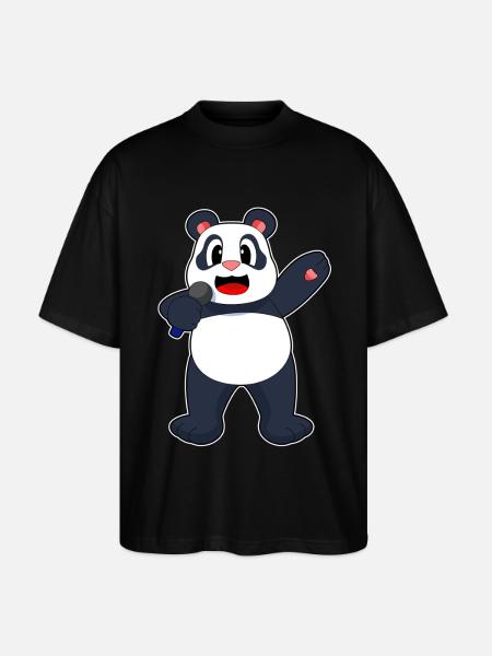 Panda Singer Microphone Singing - Stanley/Stella Oversized Unisex Organic T-shirt Blaster 2.0 - black
