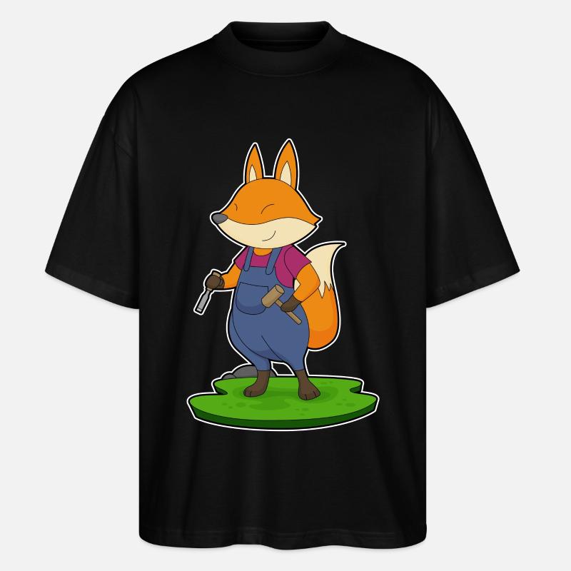 Fuchs Handwerker Hammer Meißel - Stanley/Stella Oversized Unisex Bio T-Shirt Blaster 2.0 - Schwarz