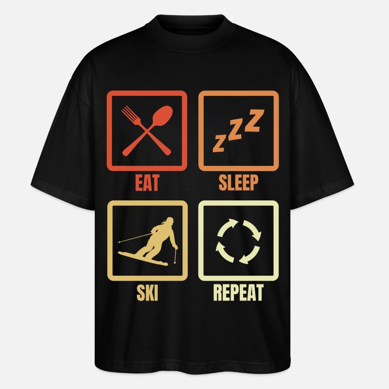 Eating, sleeping, skiing, repeating - Stanley/Stella Oversized Unisex Organic T-shirt Blaster 2.0 - black