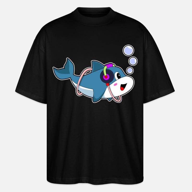 Delfin Kopfhörer Musik - Stanley/Stella Oversized Unisex Bio T-Shirt Blaster 2.0 - Schwarz