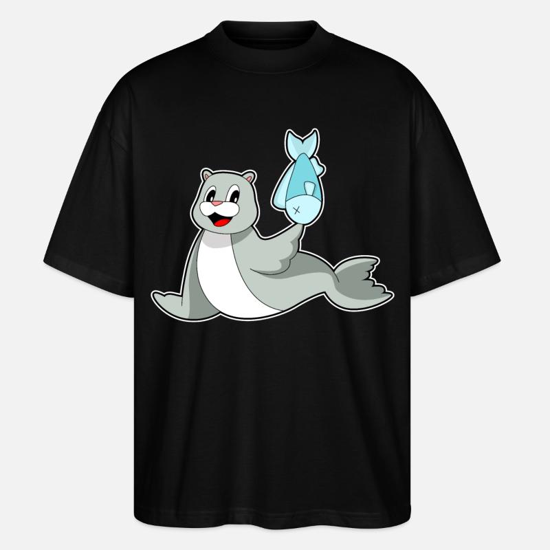 Poisson phoque - T-shirt bio Blaster 2.0 coupe oversize Stanley/Stella Unisexe - noir