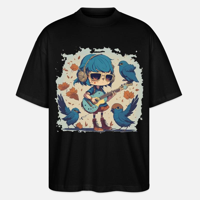 Mädchen mit Gitarre im Herbst - Stanley/Stella Oversized Unisex Bio T-Shirt Blaster 2.0 - Schwarz