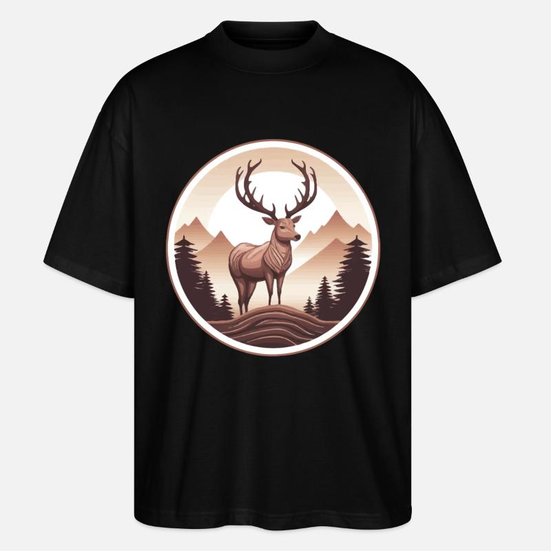 Hirsch Wald und Berge - Stanley/Stella Oversized Unisex Bio T-Shirt Blaster 2.0 - Schwarz