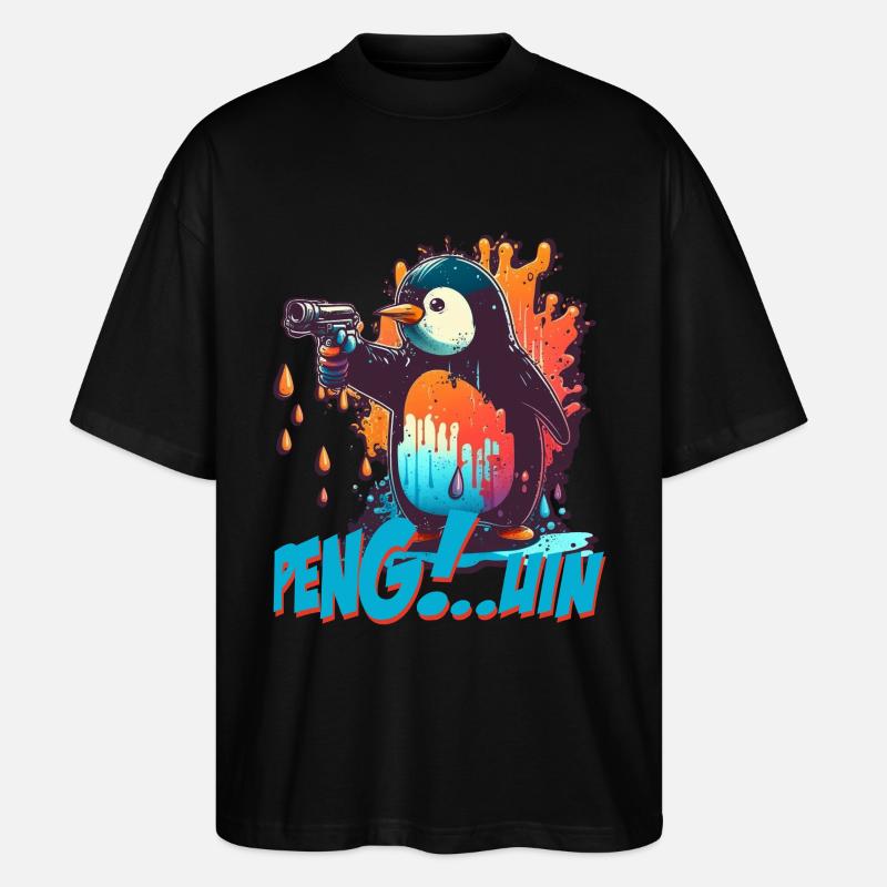 Stylo.. Guin Penguin avec pistolet - T-shirt bio Blaster 2.0 coupe oversize Stanley/Stella Unisexe - noir