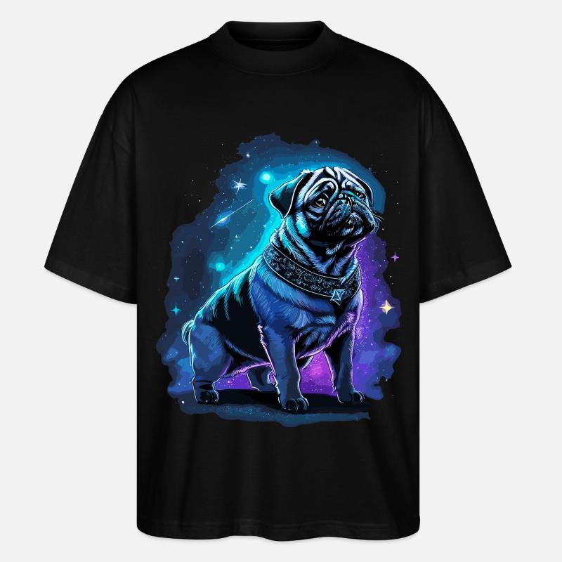 Neon Mops Hund Mitternachtszauber - Stanley/Stella Oversized Unisex Bio T-Shirt Blaster 2.0 - Schwarz