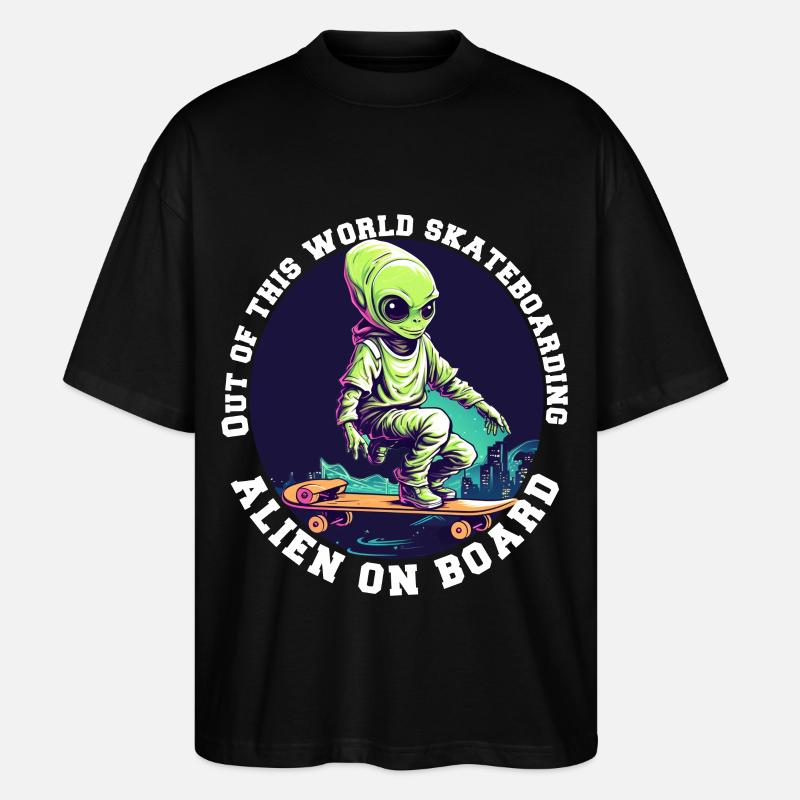 Alien auf Skateboard mit Schriftzug - Stanley/Stella Oversized Unisex Bio T-Shirt Blaster 2.0 - Schwarz
