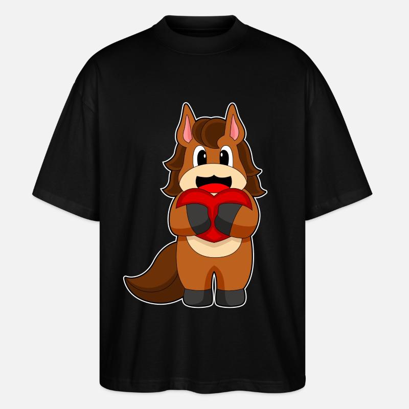 Pferd Herz - Stanley/Stella Oversized Unisex Bio T-Shirt Blaster 2.0 - Schwarz