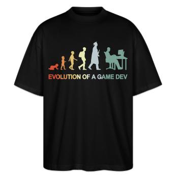 Game Dev Evolution - Stanley/Stella Oversized Unisex Bio T-Shirt Blaster 2.0 - Schwarz - Vorne - Alina (178cm) & Michal (187cm)