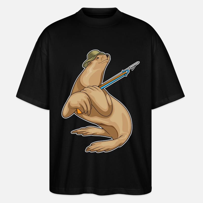 Phoque, pêcheur, harpon, pêche - T-shirt bio Blaster 2.0 coupe oversize Stanley/Stella Unisexe - noir