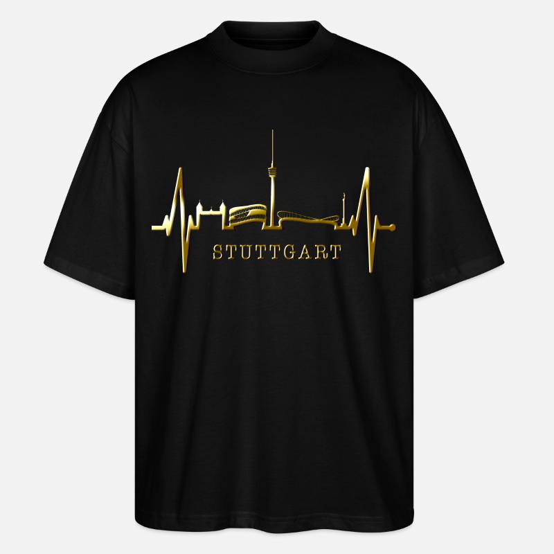 Stuttgart Skyline Herzschlag Herz Stuttgarter Fan - Stanley/Stella Oversized Unisex Bio T-Shirt Blaster 2.0 - Schwarz