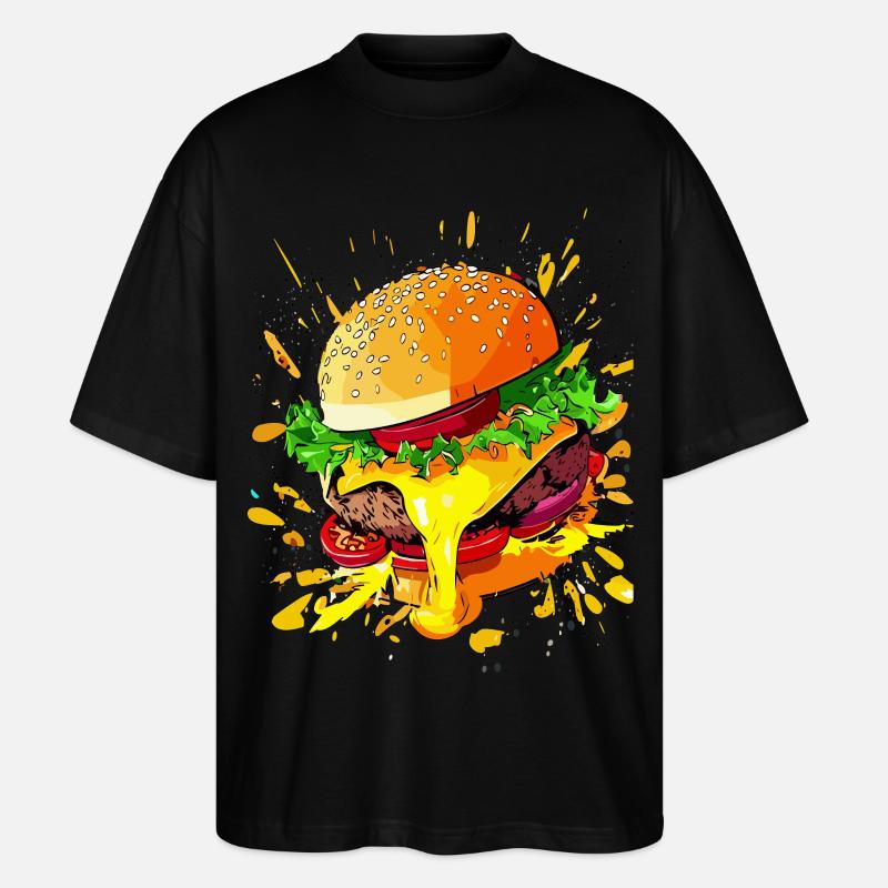 Extra Käse Burger Cheeseburger - Stanley/Stella Oversized Unisex Bio T-Shirt Blaster 2.0 - Schwarz