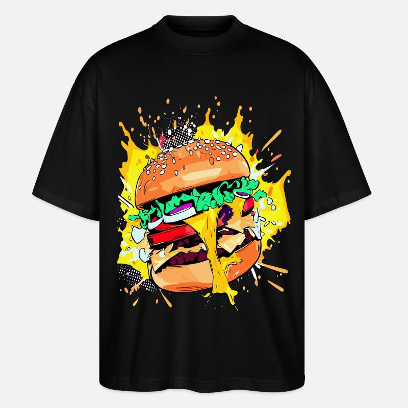 Extra Käse Burger Cheeseburge - Stanley/Stella Oversized Unisex Bio T-Shirt Blaster 2.0 - Schwarz