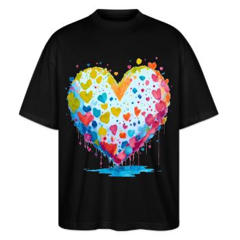 ich schenke dir meine Herz - Stanley/Stella Oversized Unisex Bio T-Shirt Blaster 2.0 - Schwarz - Vorne - Alina (178cm) & Michal (187cm)