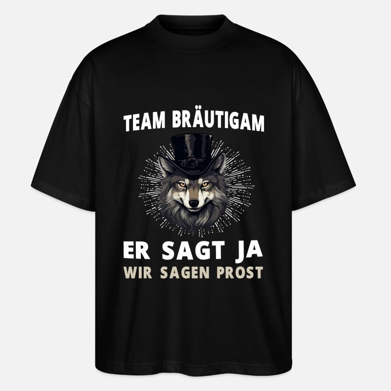 Wolf Junggesellenabschied Bräutigam Hochzeit - Stanley/Stella Oversized Unisex Bio T-Shirt Blaster 2.0 - Schwarz