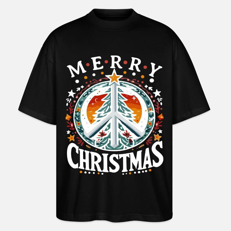 Frohe Weihnachten Friedens Weihnachtsbaum - Stanley/Stella Oversized Unisex Bio T-Shirt Blaster 2.0 - Schwarz