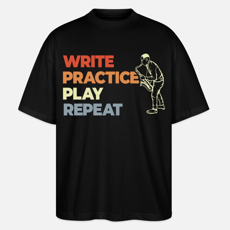 Write Practice Play Repeat - Stanley/Stella Oversized Unisex Bio T-Shirt Blaster 2.0 - Schwarz