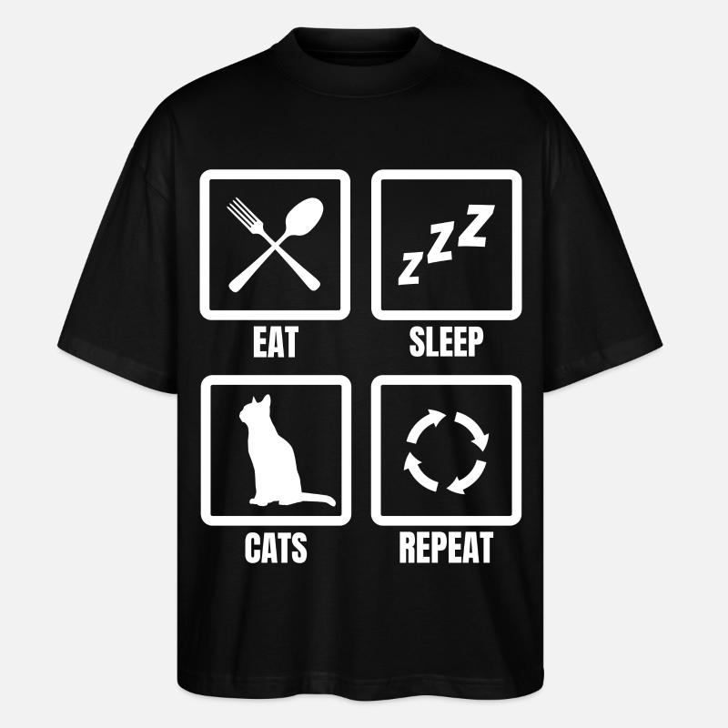 Eat Sleep Cats Répéter - T-shirt bio Blaster 2.0 coupe oversize Stanley/Stella Unisexe - noir