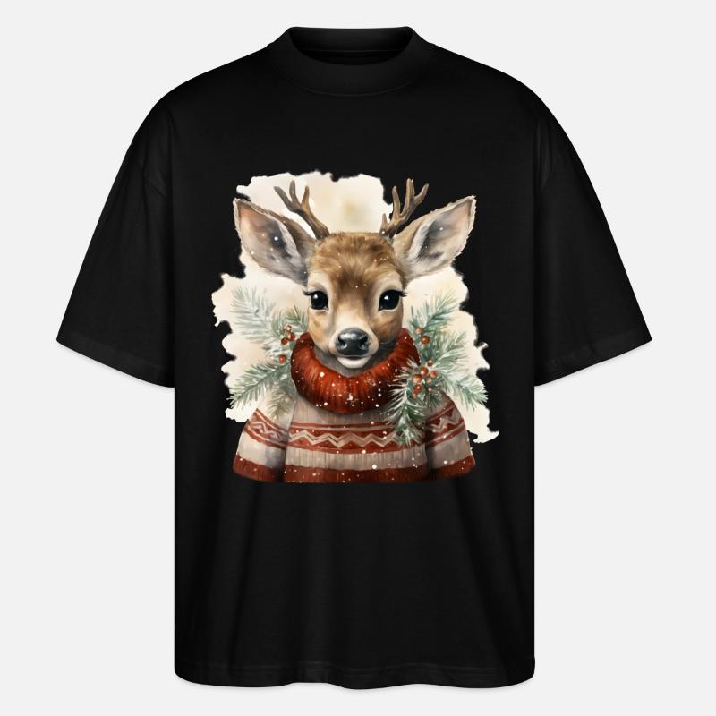 Hirsch im Winterpullover - Stanley/Stella Oversized Unisex Bio T-Shirt Blaster 2.0 - Schwarz