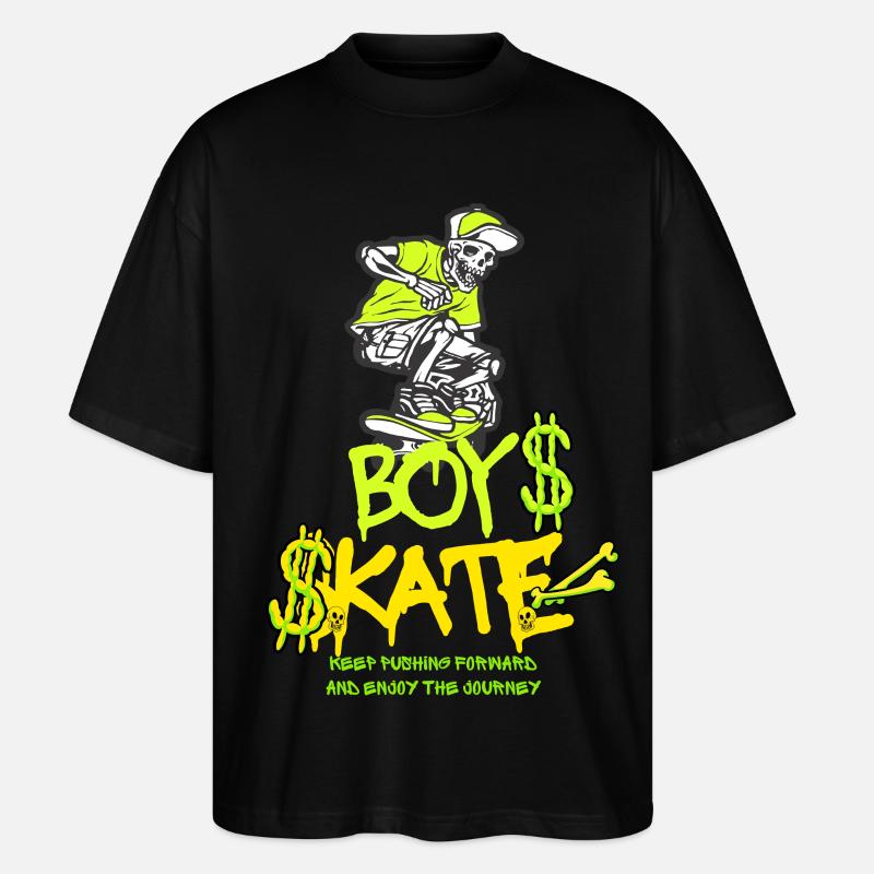 Junge Skateboarding Schädel Grafikdesign - Stanley/Stella Oversized Unisex Bio T-Shirt Blaster 2.0 - Schwarz