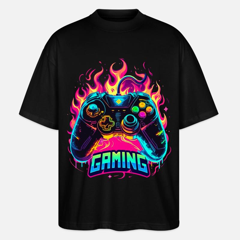 Manette de jeu Flames Art - T-shirt bio Blaster 2.0 coupe oversize Stanley/Stella Unisexe - noir