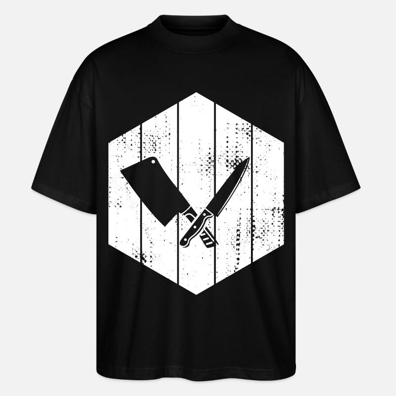 Messer Hackbeil Zeichnung - Stanley/Stella Oversized Unisex Bio T-Shirt Blaster 2.0 - Schwarz