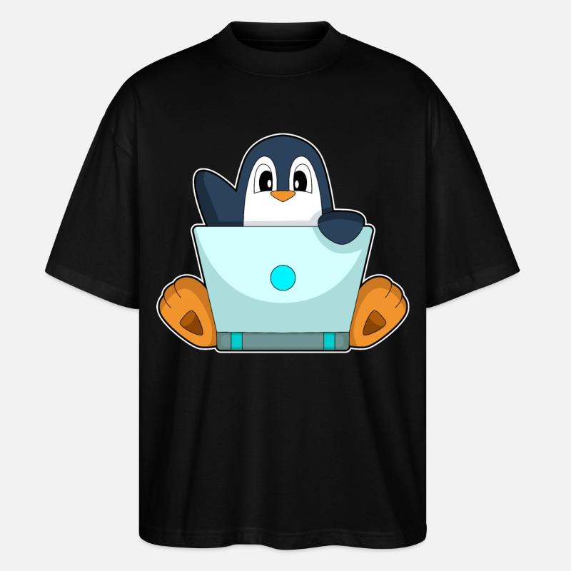 Pinguin Laptop - Stanley/Stella Oversized Unisex Bio T-Shirt Blaster 2.0 - Schwarz