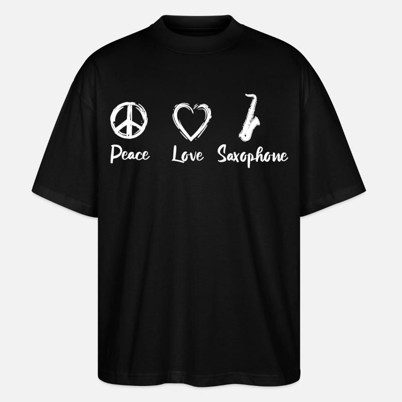 Peace Love Saxophone - Stanley/Stella Oversized Unisex Bio T-Shirt Blaster 2.0 - Schwarz