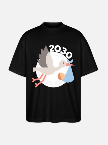 Cigogne avec bébé 2030 - T-shirt bio Blaster 2.0 coupe oversize Stanley/Stella Unisexe - noir