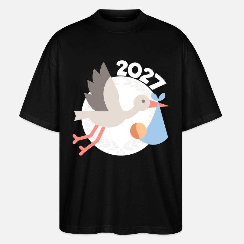 Cigogne avec bébé 2027 - T-shirt bio Blaster 2.0 coupe oversize Stanley/Stella Unisexe - noir