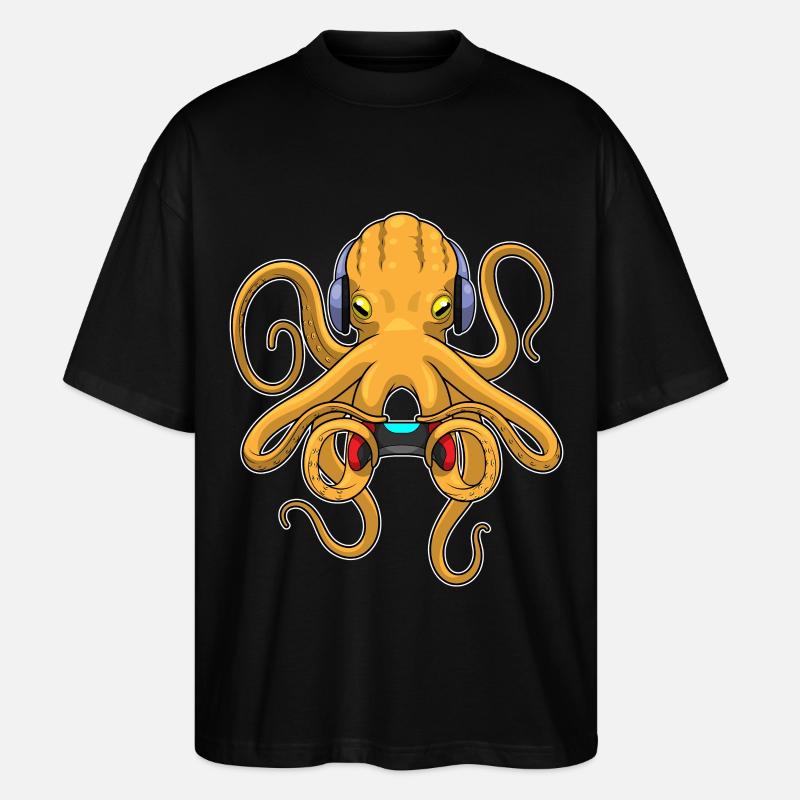 Krake Gamer Controller - Stanley/Stella Oversized Unisex Bio T-Shirt Blaster 2.0 - Schwarz